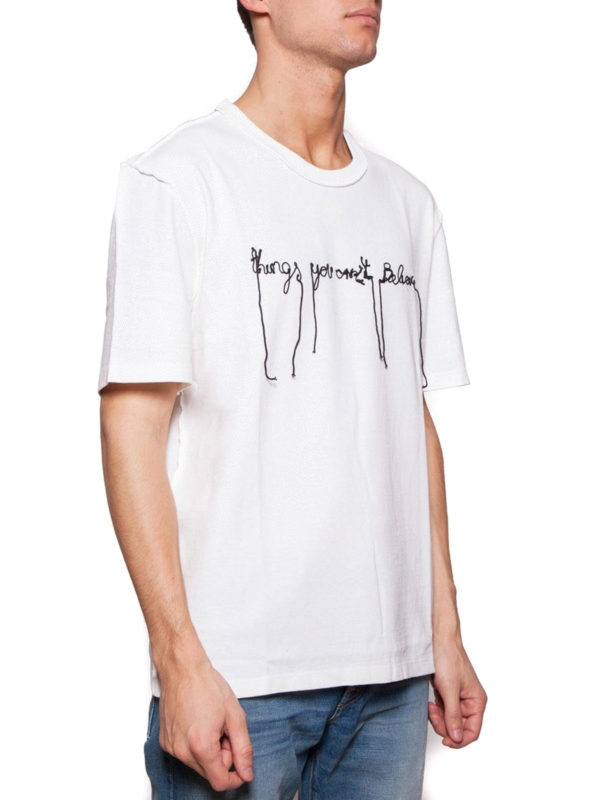Maison Margiela: t-shirts online - Embroidered white cotton T-shirt