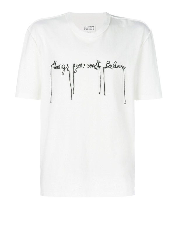 Maison Margiela: t-shirts - Embroidered white cotton T-shirt
