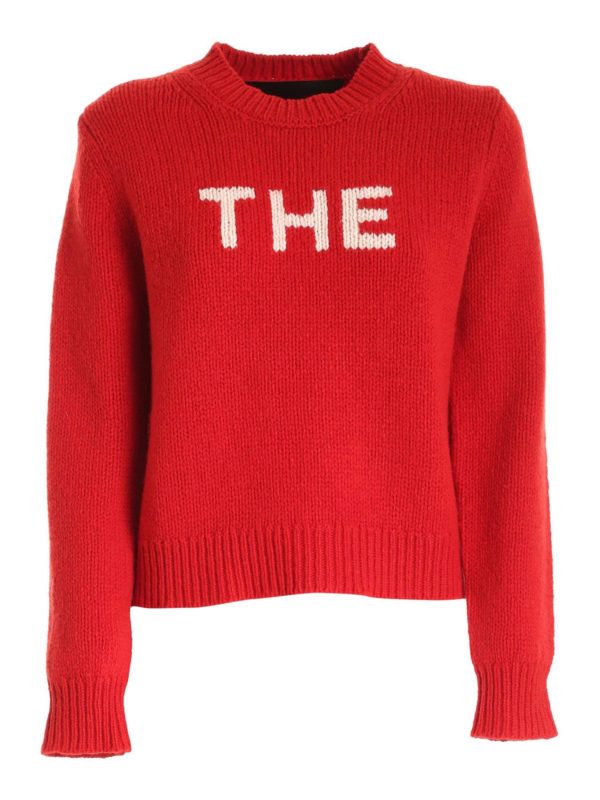 MARC JACOBS: crew necks - White inlay jumper in red