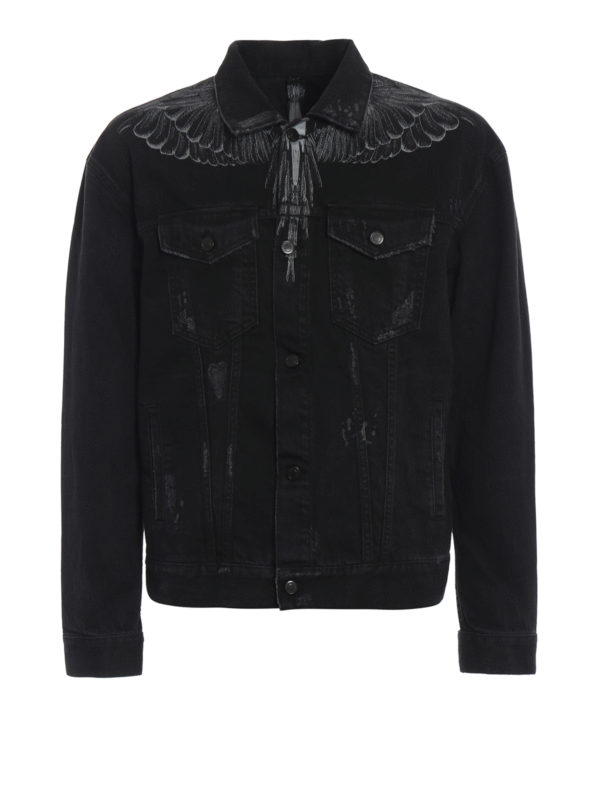 Marcelo Burlon County Of Milan Black Wing cotton denim jacket