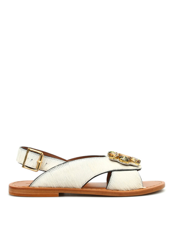 Marni: sandals online - Fur cow hair jewel sandals
