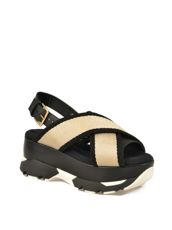 Marni: sandals online - Leather and fabric platform sandals