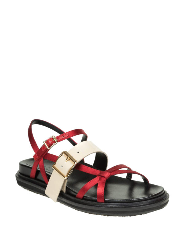 Marni: sandals online - Two-tone strappy flat sandals