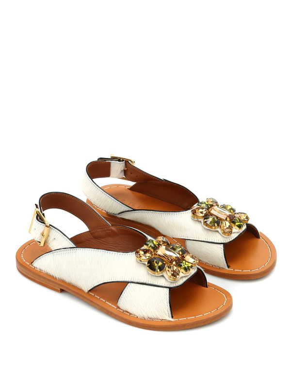 Marni: sandals - Fur cow hair jewel sandals