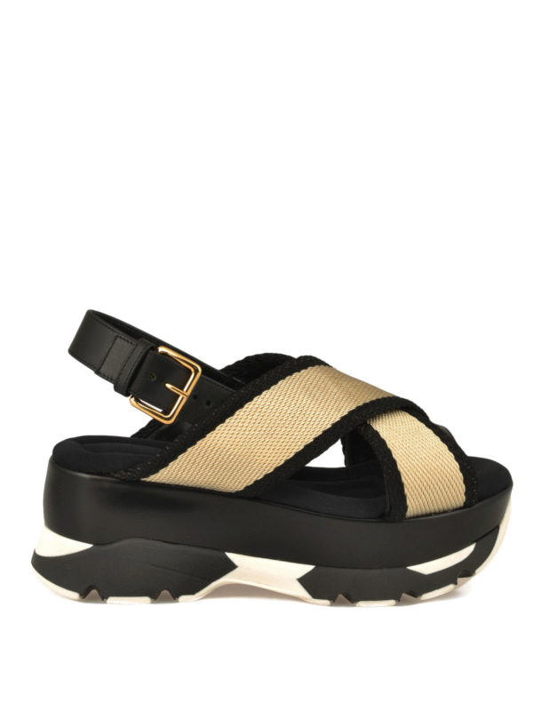 Marni: sandals - Leather and fabric platform sandals