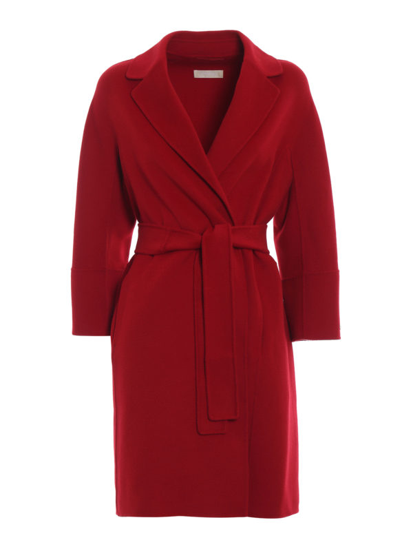 Max Mara: knee length coats - Arona red pure new wool coat