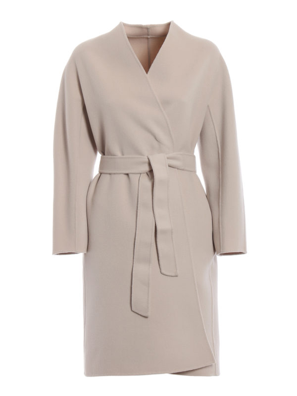 Max Mara: knee length coats - Gimmy white wool cloth reversible belted coat