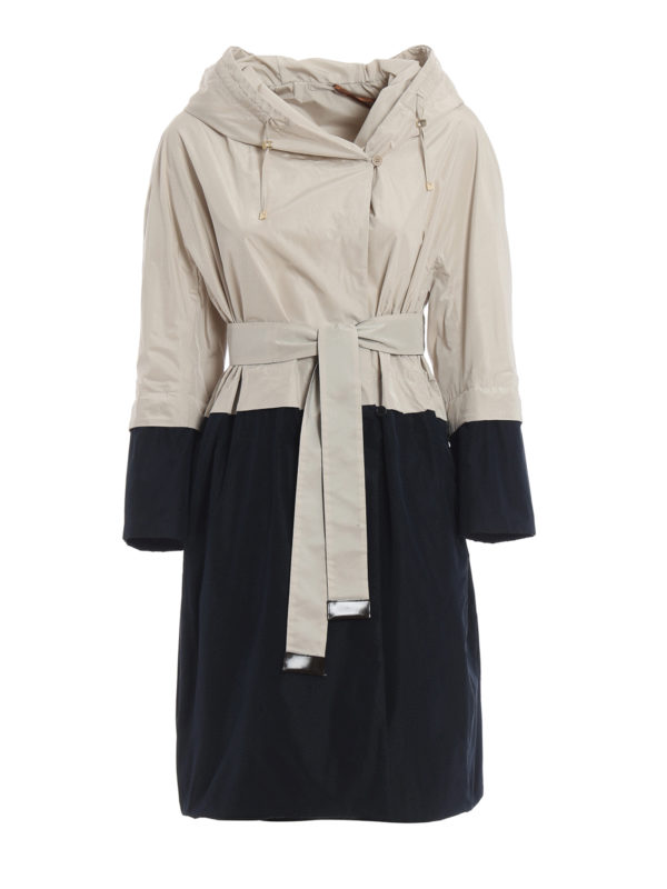 Max Mara: knee length coats - Lightb beige and blue reversible overcoat