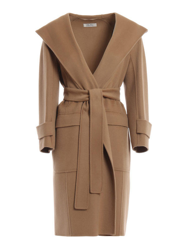 Max Mara: knee length coats - Teresa hooded double wool wrap coat