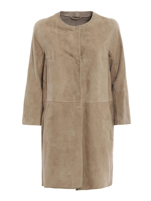 Max Mara: leather coats - Suedeg suede duster coat