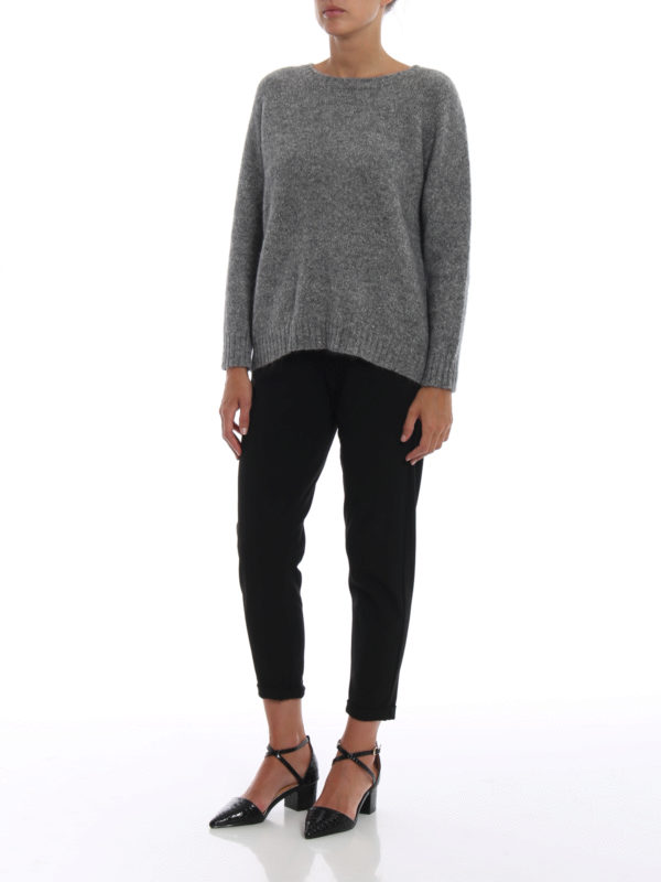 Max Mara: crew necks online - Alcide grey alpaca mohair sweater