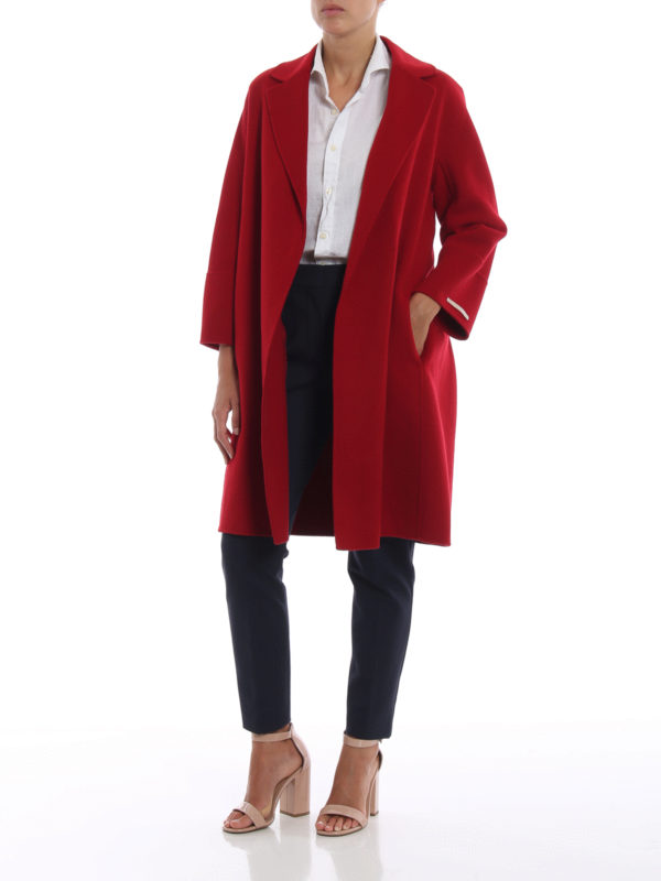 Max Mara: knee length coats online - Arona red pure new wool coat