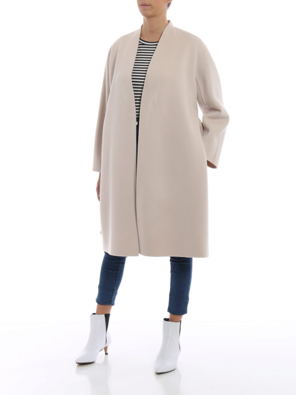 Max Mara: knee length coats online - Gimmy white wool cloth reversible belted coat