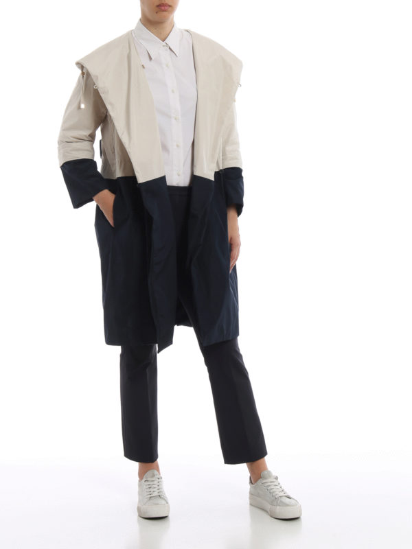 Max Mara: knee length coats online - Lightb beige and blue reversible overcoat