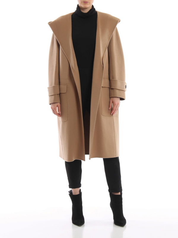 Max Mara: knee length coats online - Teresa hooded double wool wrap coat