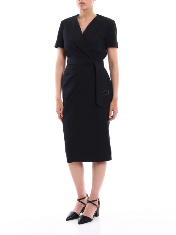 Max Mara: knee length dresses online - Dalmine solid black wrap dress