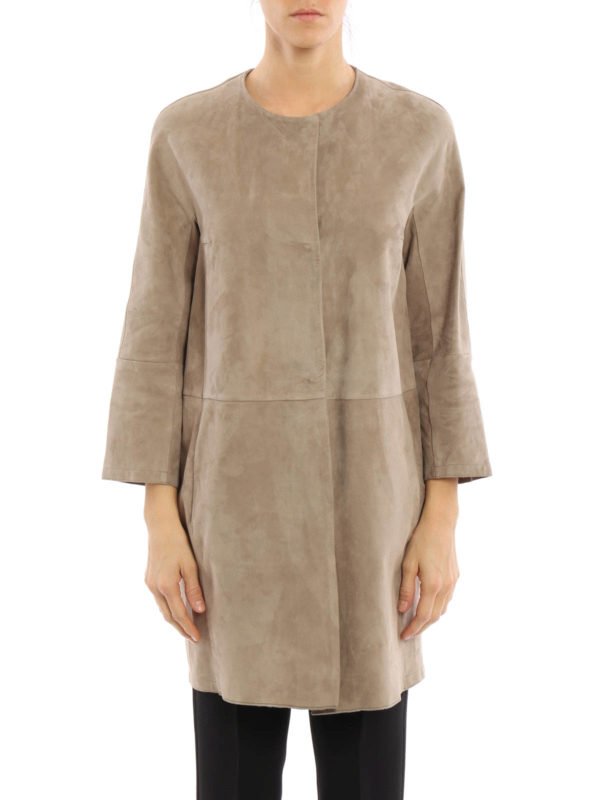 Max Mara: leather coats online - Suedeg suede duster coat