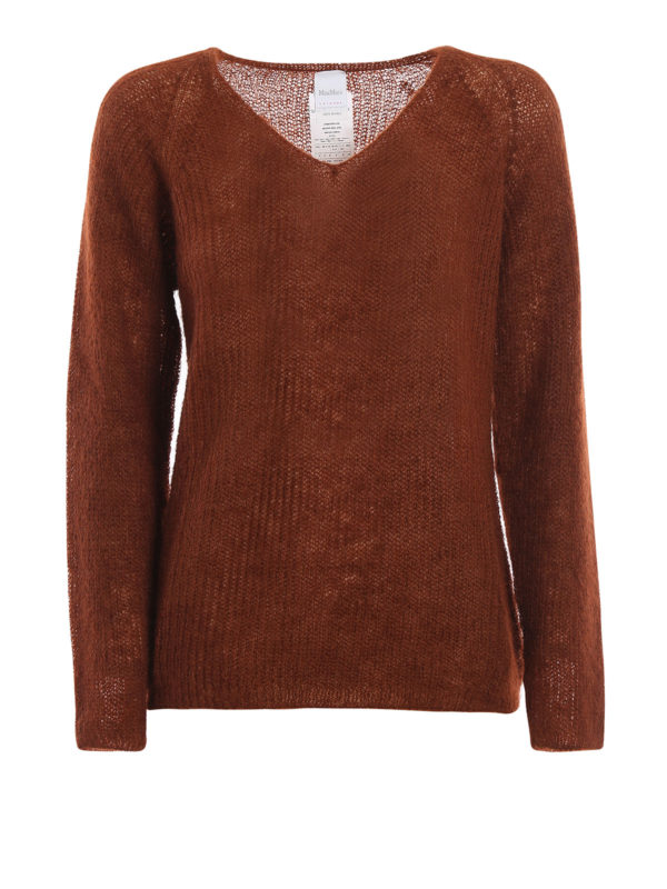 Max Mara: v necks - Alea brick mohair and wool sweater