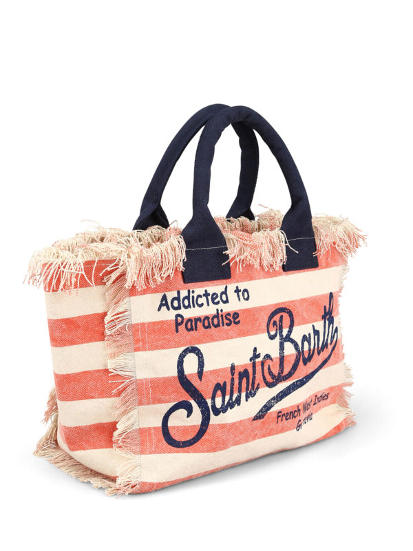 MC2 SAINT BARTH: totes bags online - Vanity coral orange stripe canvas beach bag