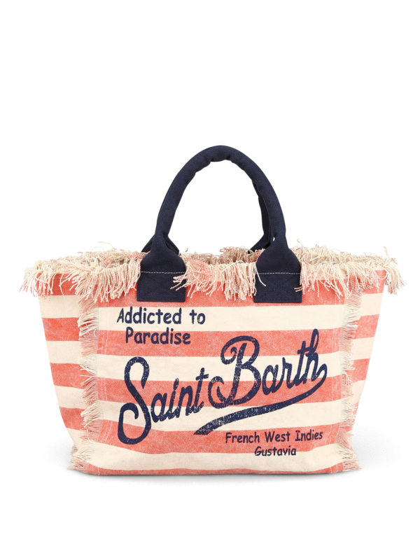 MC2 SAINT BARTH: totes bags - Vanity coral orange stripe canvas beach bag