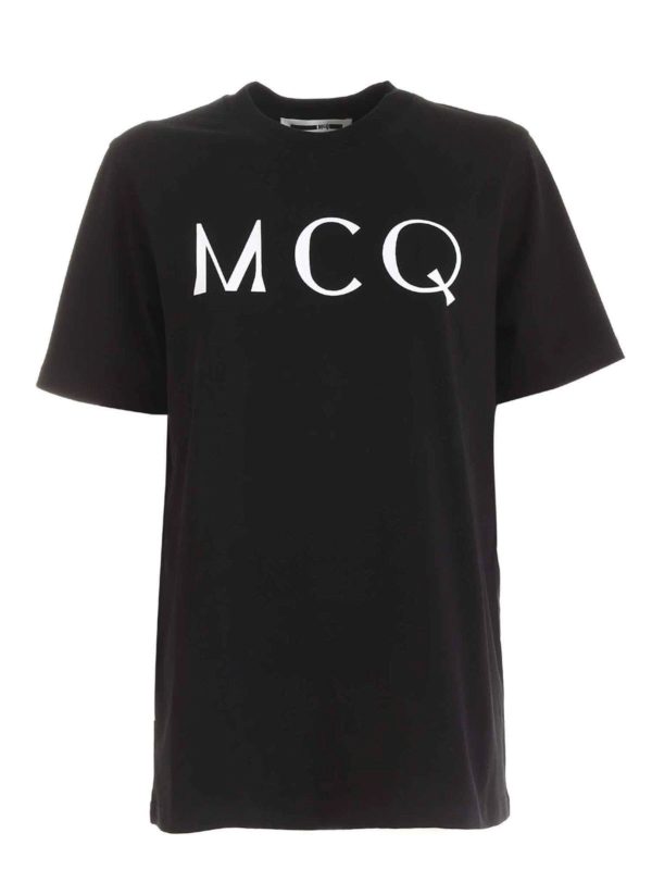 McQ Alexander Mcqueen: t-shirts - Contrasting logo print T-shirt in black