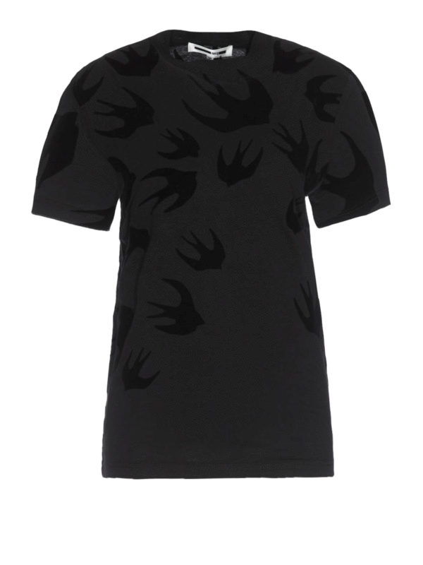 MCQ: t-shirts - Swallow flock print black T-shirt