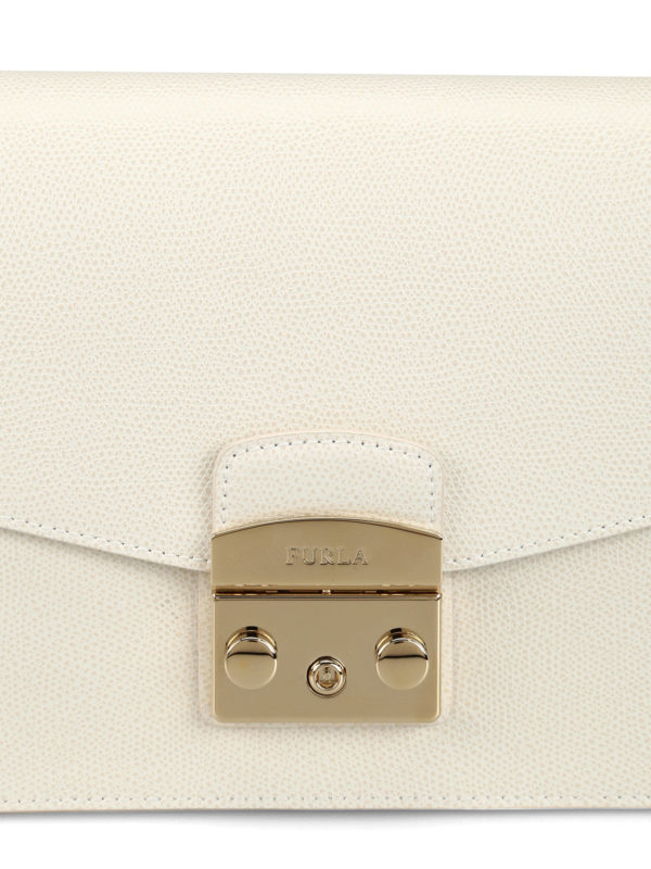 Metropolis S white leather bag shop online: FURLA