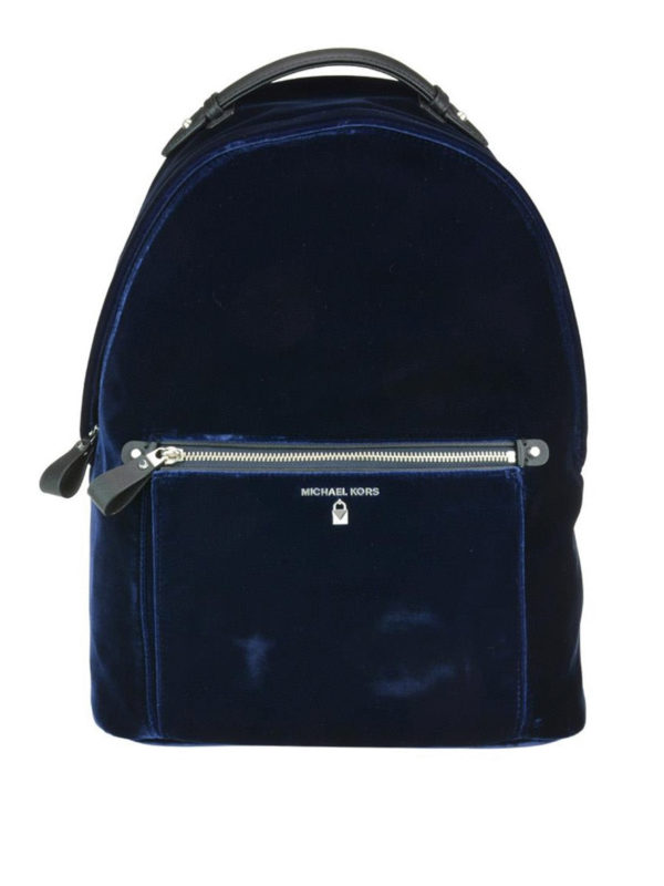 Michael Kors Kelsey blue velvet large backpack|30F8SO2B0C414 display picture 3