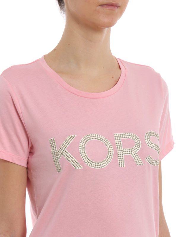 Michael Kors Pink studded logo T shirt Pink MH85M2Y97J657