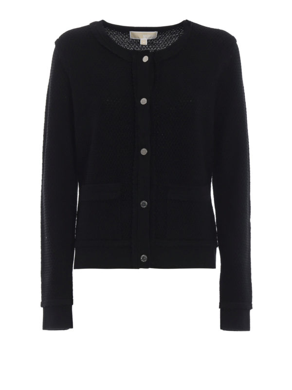 MICHAEL KORS: cardigans - Black honeycomb knitted wool cardigan