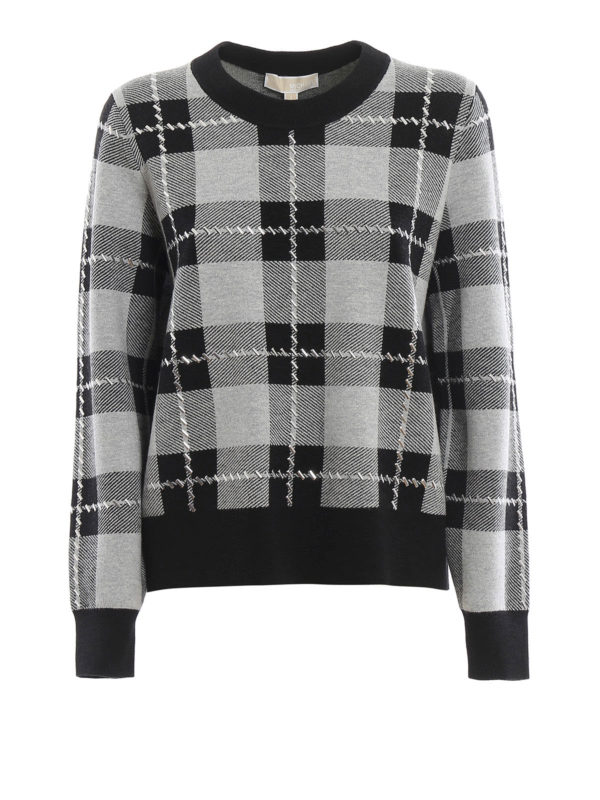 MICHAEL KORS: Strickpullover mit Rundhalsausschnitt - Rundhalspullover - Tartan