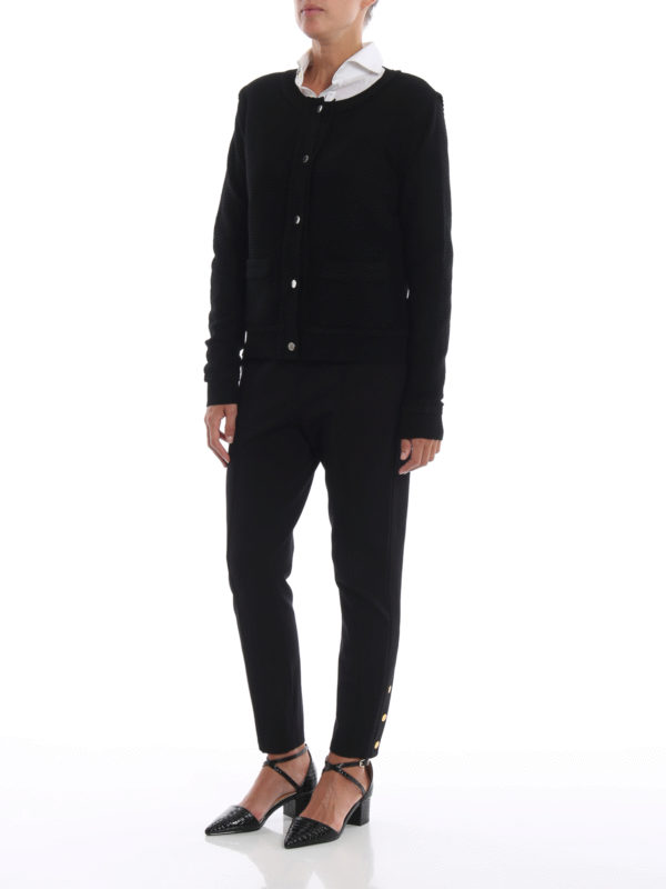MICHAEL KORS: cardigans online - Black honeycomb knitted wool cardigan