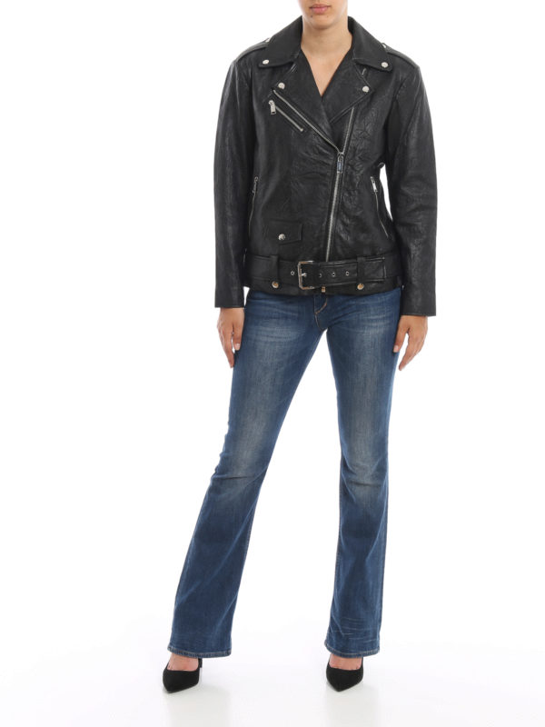 MICHAEL KORS: giacche in pelle online - Chiodo nero in morbida nappa