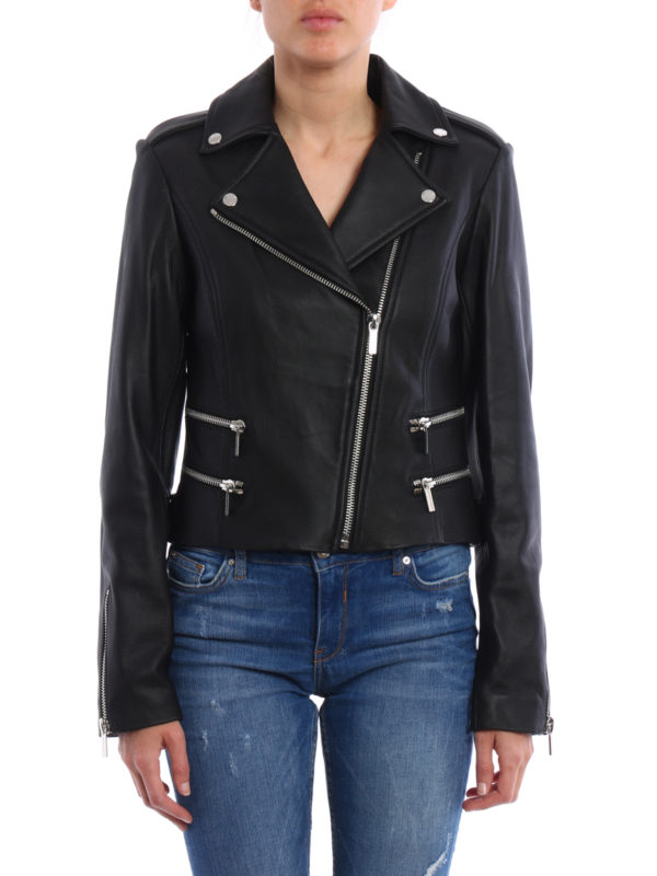 MICHAEL KORS: leather jacket online - Leather biker jacket