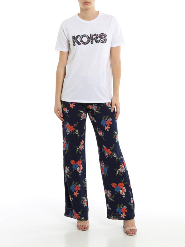 MICHAEL KORS: t-shirts online - Floral patch logo cotton T-shirt