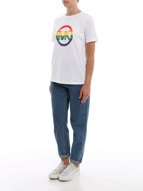 MICHAEL KORS: t-shirts online - Rainbow logo cotton basic Tee