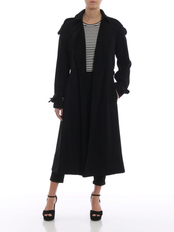MICHAEL KORS: trench coats online - Tech fabric black long wrap trench coat