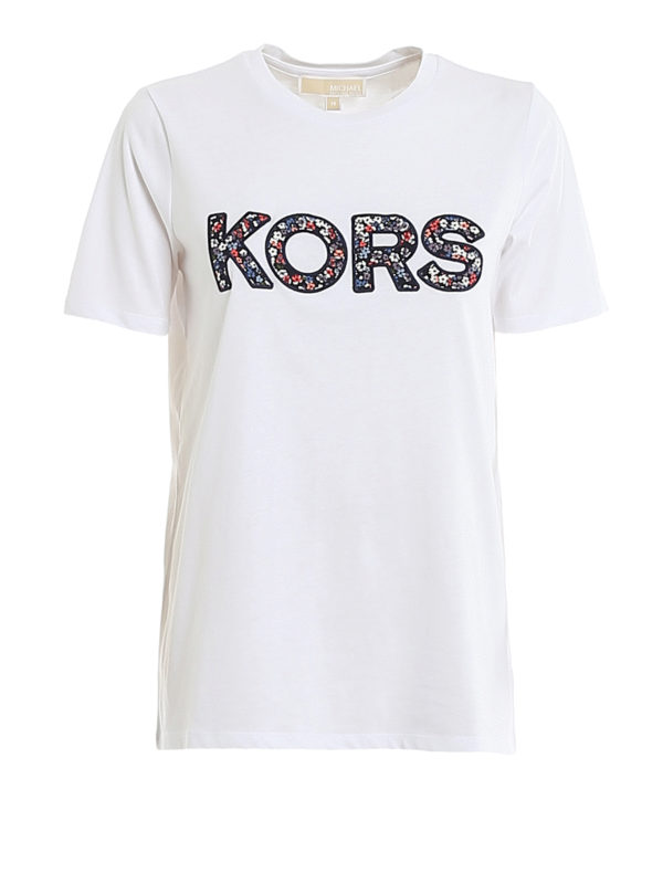 MICHAEL KORS: t-shirts - Floral patch logo cotton T-shirt