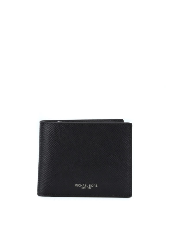 MICHAEL KORS: wallets & purses - Harrison black saffiano bi-fold wallet