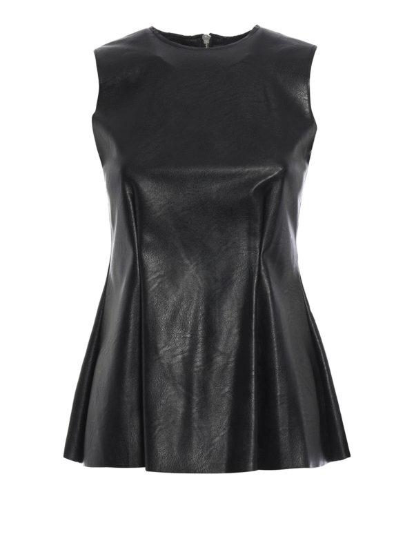 Faux Leather Crew Neck Peplum Tank