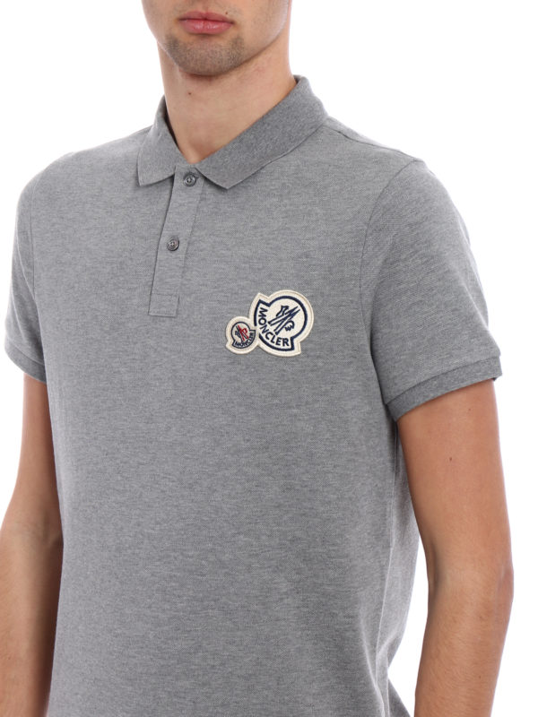 MONCLER buy online Logo patch grey cotton polo shirt