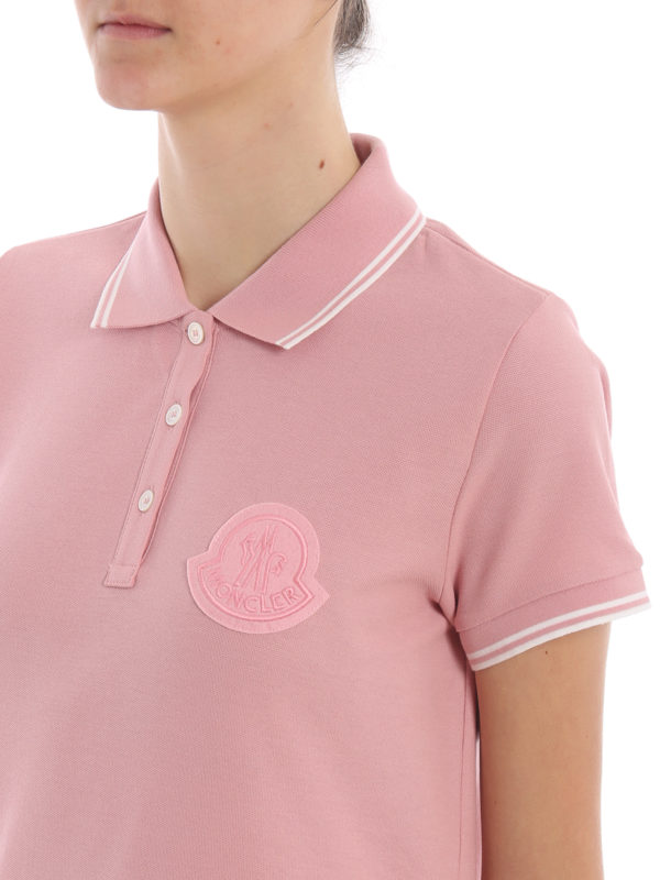 MONCLER buy online Pink cotton and tonal logo patch polo shirt