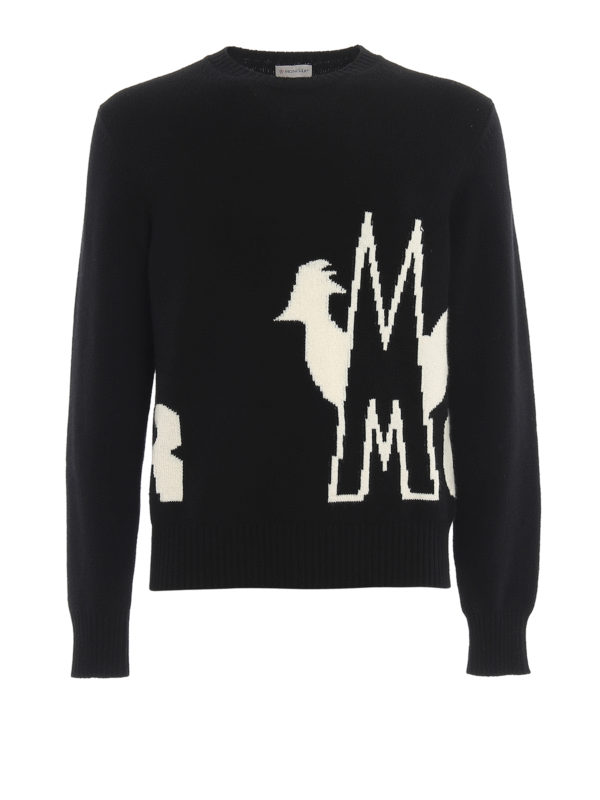 MONCLER: maglia collo rotondo - Pull in lana e cashmere con logo intarsiato