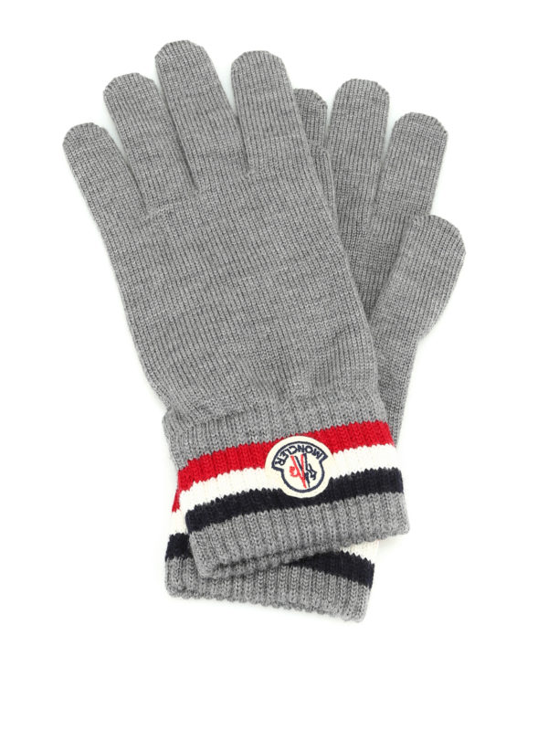 MONCLER: gloves - Logo knitted wool gloves