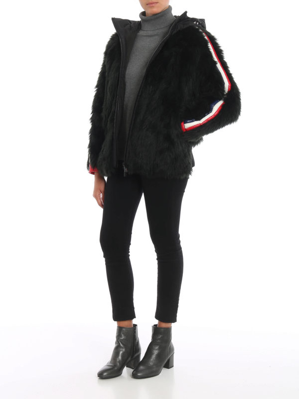 MONCLER GRENOBLE: Fur & Shearling Coats online - Black faux fur jacket