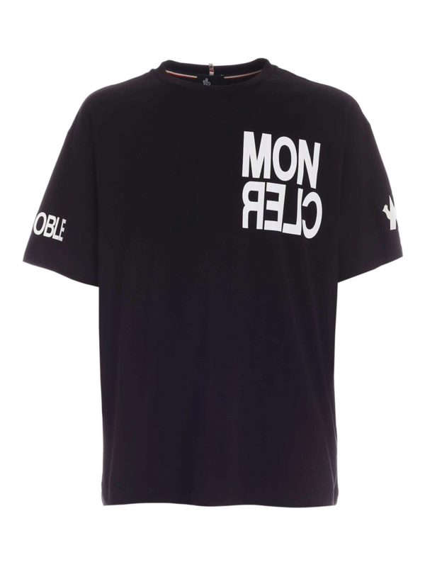 MONCLER GRENOBLE: t-shirts - Lettering logo T-shirt in black