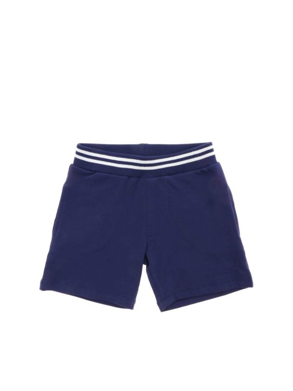 MONCLER JR: pantaloni corti e shorts - Bermuda in felpa di cotone blu