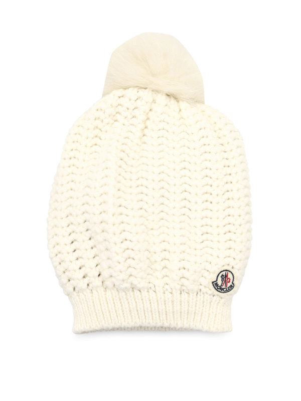 MONCLER: beanies online - Wool blend fur bobble beanie