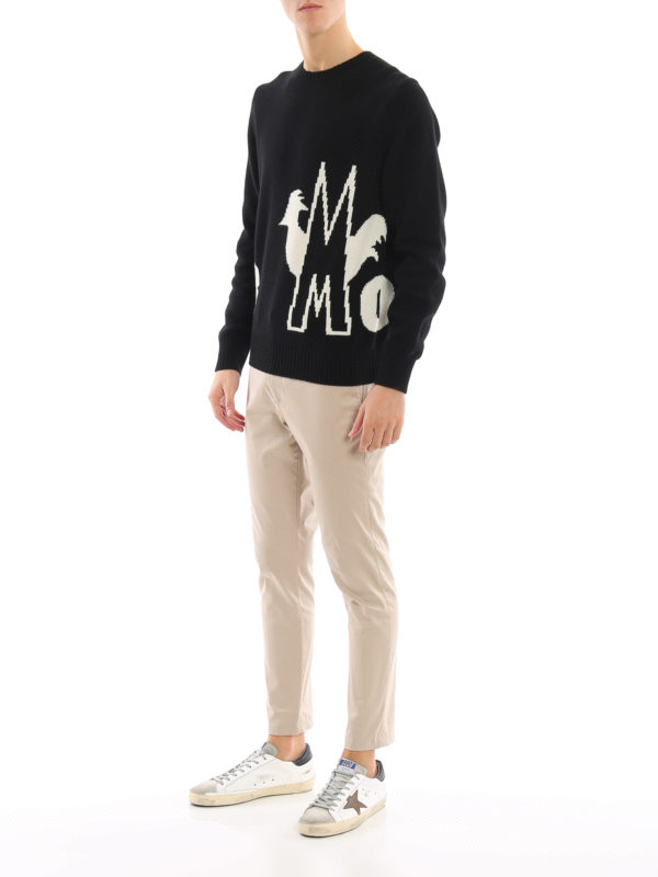 MONCLER: maglia collo rotondo online - Pull in lana e cashmere con logo intarsiato