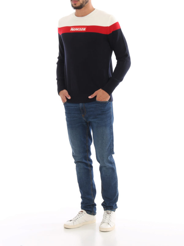 MONCLER: Pull col rond online - Pull Col Rond - Bleu